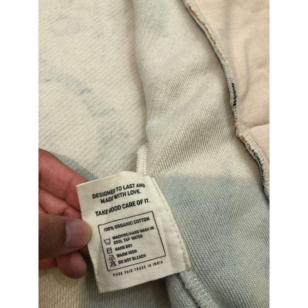 Happy Earth Fleece Hoodie Jacket Unisex Medium Cream Green Bird Floral Zip Up - Picture 8 of 9